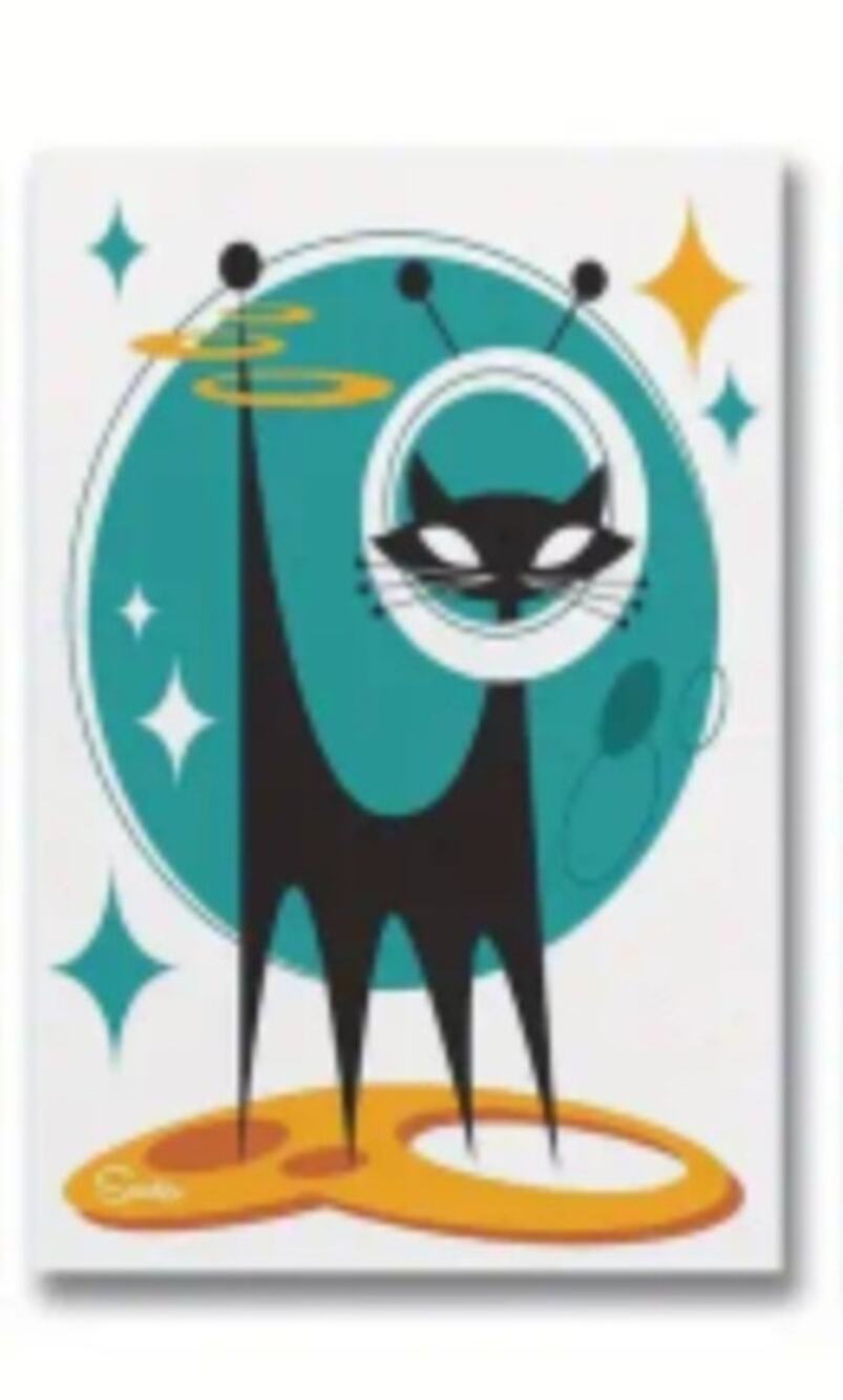 Astro Kitty Canvas Art Print 12×18 MCM 50s-60s Mid Century Modern Space Age Gift